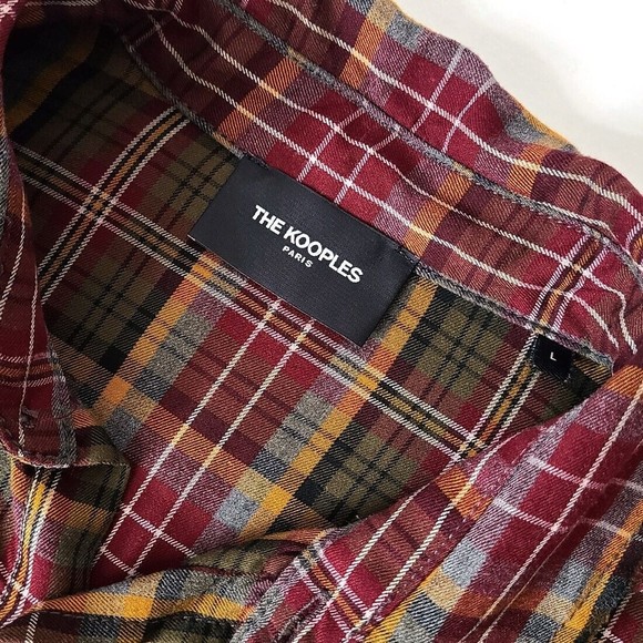 The Kooples Size Large Long Sleeve Destroyed Plaid Button Up Shirt - Picture 9 of 15